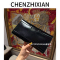 26cm black long clutch bag with box leather