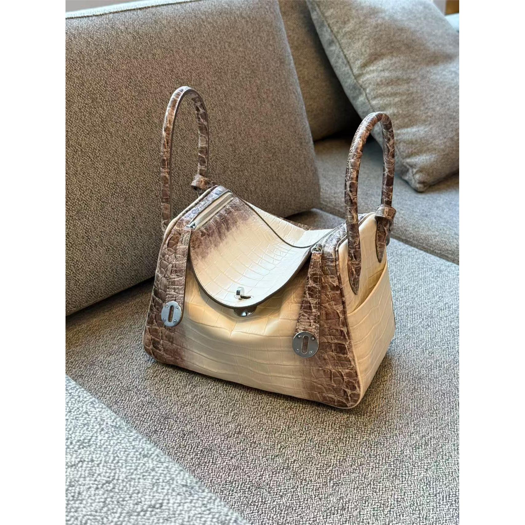 26cm Original Handmade Bag With Cowhide And Crocodile Pattern