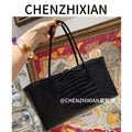 35cm mint green crocodile embossed and black tote bag